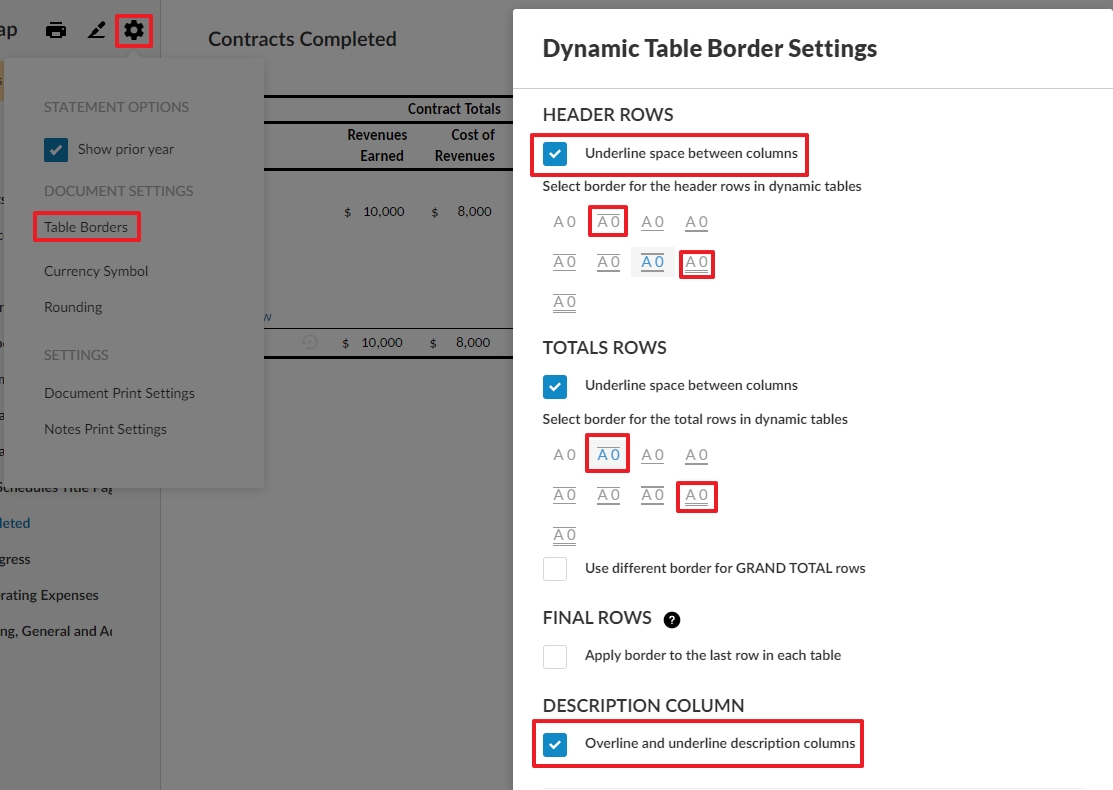 Nouvelles options pour les bordures de tableau dynamiques.